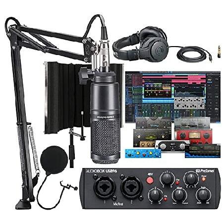 Presonus AudioBox 96 USB 2.0 Audio Midi Interface w Studio One Artist DAW Software, Audio-Technica AT2020 Vocal Microphone Arm Kit, LyxPro Isolation S