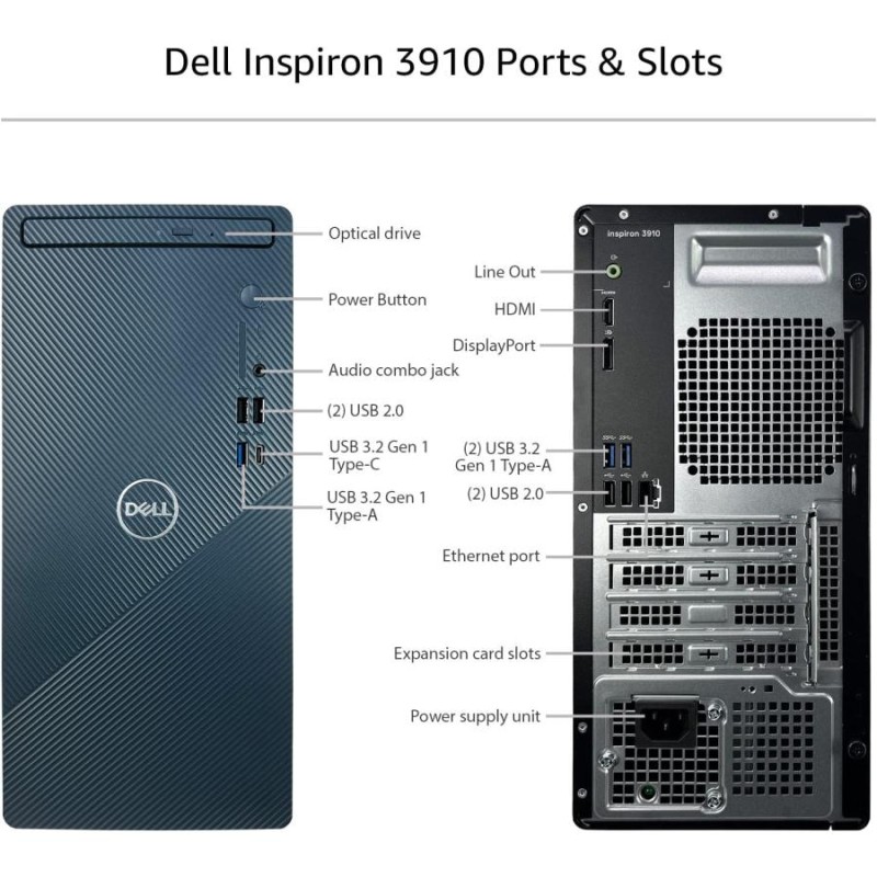 Dell Inspiron 3910 Desktop Computer - 12th Gen Intel Core i7-12700