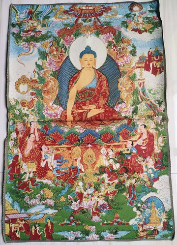 古玩收藏 西藏佛像絲綢刺繡尼泊爾金絲唐卡畫像釋迦摩尼畫刺繡圖
