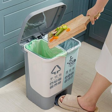 【潮流工坊】腳踏式分類垃圾桶 帶蓋乾濕分離 廚房家用垃圾筒 客廳浴室廁所 大容量垃圾分類桶