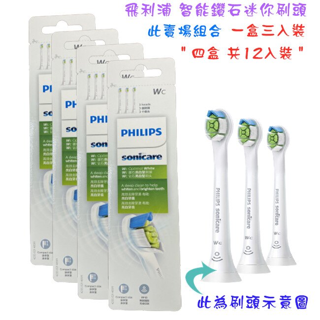 【四盒超值包共12個刷頭德國製造】PHILIPS HX6073/67 WC 飛利浦