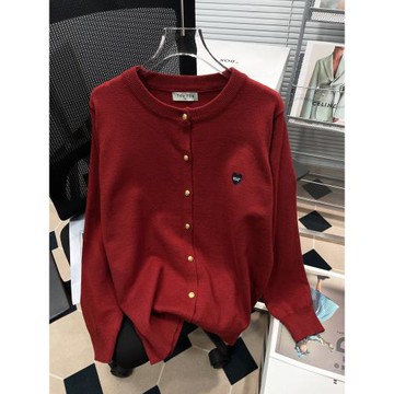 胡子叔大碼春秋200斤毛衣開衫短款外套刺繡愛心休閑寬松針織衫潮