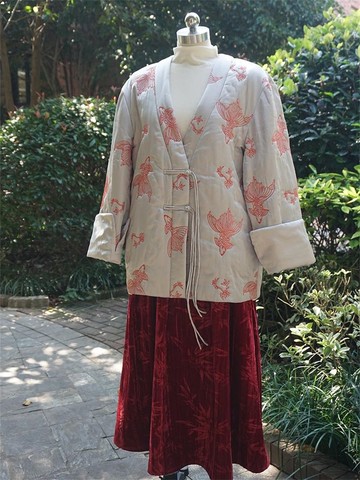 金玉滿堂 新中式國風外套 夾棉加厚棉服 盤扣流蘇提花外套