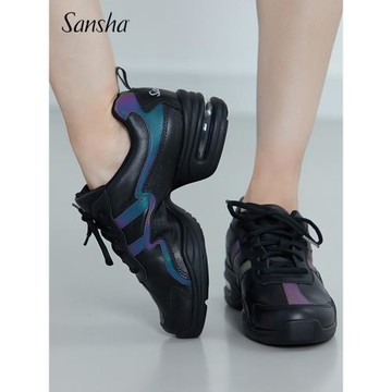 Sansha 法國三沙現代舞鞋女爵士舞軟底中跟透氣皮面廣場舞跳舞鞋