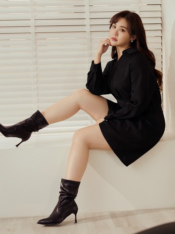 雲朵自訂款-襯衫領腰抓褶長袖洋裝