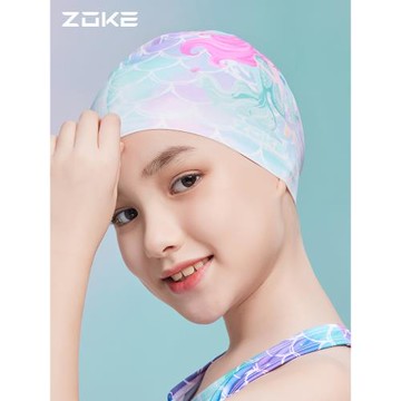 洲克兒童硅膠泳帽防水護發護耳zoke防滑不勒頭游泳訓練女孩游泳帽
