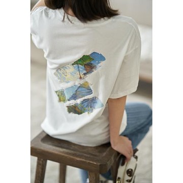 后背油畫刷漆個性印花短袖T恤男女情侶款寬松潮百搭顯瘦半袖上衣