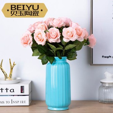 北歐簡約花瓶擺件客廳插花小清新仿真玫瑰花干花景德鎮陶瓷器花瓶