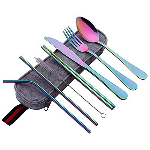 Travel Utensils Set with Case, Suotarn Reusable Camping Silverware, Portabl