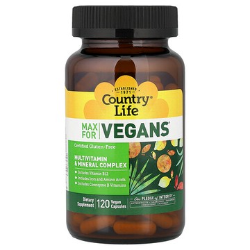 Country Life, Max for Vegans，多維生素和礦物質複合物，120 粒全素膠囊