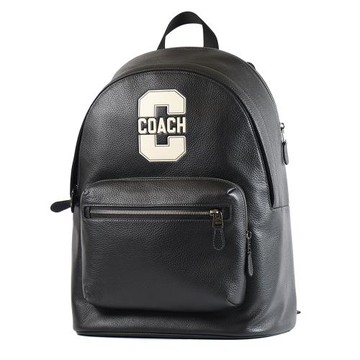 COACH 男款 West 浮印LOGO荔枝紋拉鍊後背包-黑色