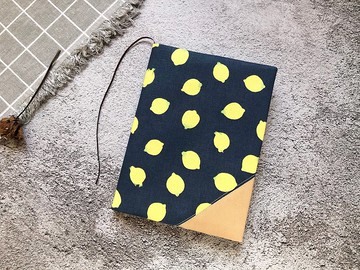 手作布書衣。可調式書衣。檸檬啾啾(湛藍)