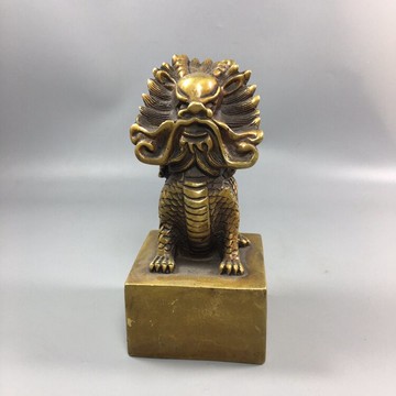 仿古純銅印章擺件黃銅麒麟玉璽方印章鎮宅家居裝飾品古玩收藏