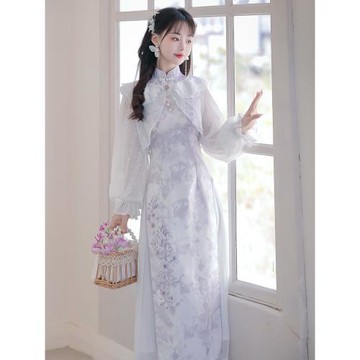 凌霄原創旗袍年輕款改良連衣裙套裝氣質春新中式國風長裙日常