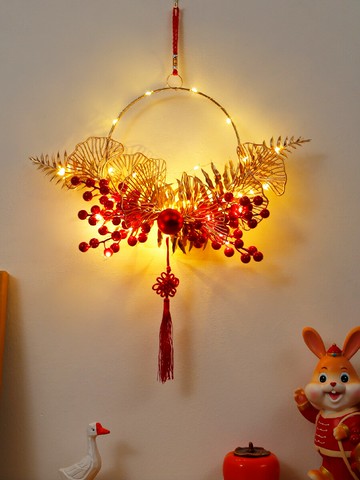 免運【現貨秒發】新年裝飾掛件 帶燈花環 財神掛件  春節裝飾佈置掛飾