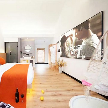 72寸畫框幕布 白天投影儀布幕 中長焦窄邊黑钛晶家用電動激光硬屏菱柵壁挂灰晶透聲幕 落地框架防光幕 抗光屏幕布