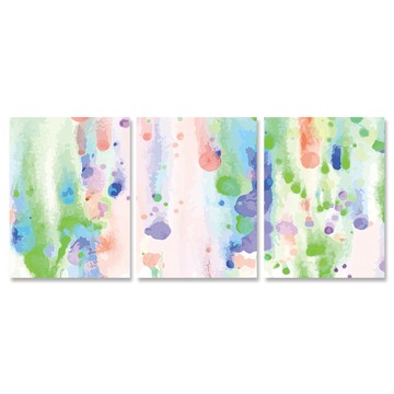 24mama 三聯式 裝飾 抽象 華麗 無框畫 時鐘掛畫 藝術繪畫  粉色 + 綠色  40 x 30cm  粉色 + 綠色 無框