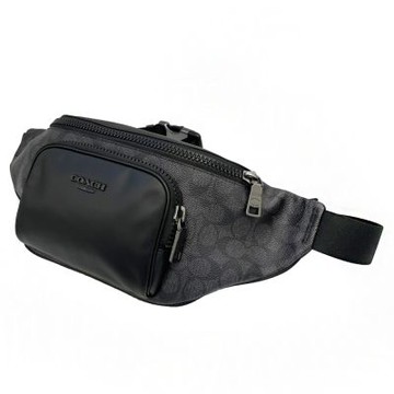 COACH 男款C LOGO胸前包/腰包/單肩斜背包(前口袋-黑灰)