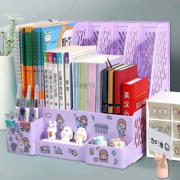🔥臺灣熱賣＋隔日到貨🔥文件架帶筆筒收納盒學生用桌上書立書架筐神器文具加厚多層文件框EHC
