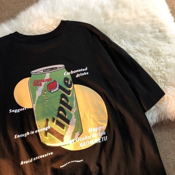 【隔日到貨】 印花短袖男 港風 美式復古檸檬汽水卡通純棉圓領短袖t恤 潮男女夏上衣 280g 吸汗透氣 發貨快