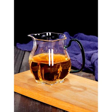 耐熱玻璃瓜棱公道杯透明日式分茶器單個公杯小號功夫茶茶具配件
