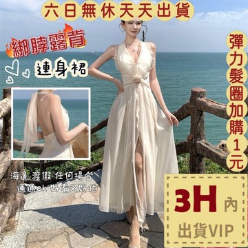【臺灣現貨馬上出貨】隔日到貨 女裝 洋裝 長裙 掛脖長裙 露背洋裝 收腰洋裝 沙灘裙 V領長裙 C6673【現貨24H】