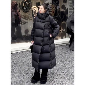 歐貨高級感黑色長款過膝羽絨棉服女冬新款寬松保暖加厚面包服外套