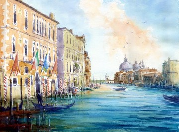 客製化水彩畫威尼斯大運河 10，義大利