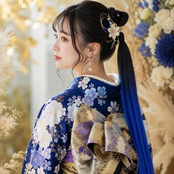 黑藍 髮圈式髮束 漸層編髮