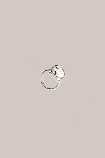 Silver Textured Pearl Ring One Size-Silver