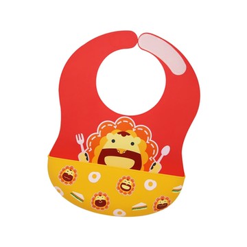 【MARCUS&MARCUS】動物樂園大口袋寬版矽膠立體圍兜-獅子