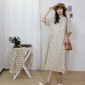 Hana Mokuba 滿版印花襯衫式寬鬆洋裝