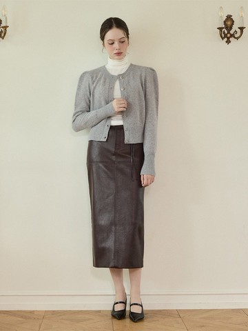 羊絨10% 金屬光澤公主袖針織開襟外套 - 灰/燕麥色