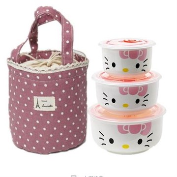 微波爐陶瓷密封保鮮碗骨瓷三件套帶蓋真空泡面碗飯盒保鮮盒便當盒