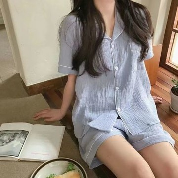G.Store 少女軟糯泡泡皺睡衣 夏天ins風爆款短袖短褲套裝 甜美家居服套裝 家居服 居家休閒家居服 甜美家居服套裝