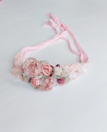 粉色蕾絲髮帶，光環髮帶，珍珠髮帶。