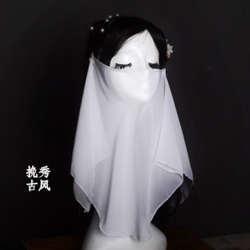 古典飾品清新COS仙女古風流蘇古裝遮臉簾中式面簾耳掛面紗兩用風