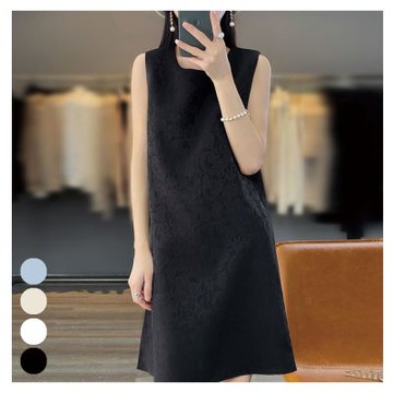 【Lockers 木櫃】緞面無袖A字中長連衣裙 L114080505