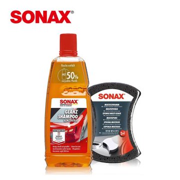 SONAX 中性超濃縮洗車工具組 光滑洗車精+雙效洗車海綿 200倍濃縮 鍍膜打蠟車可用 德國原裝