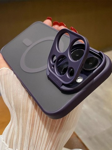Magsafe磁吸鏡頭翻蓋支架適用蘋果14promax手機殼磨砂透明保護套iphone15女新款全包防摔高級感充電14pro潮男