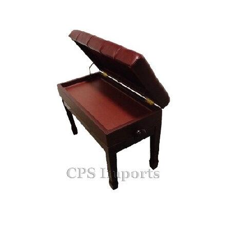 Genuine Leather Adjustable Duet Size Artist Piano Bench Stool in Mahogany with Music Storage並行輸入