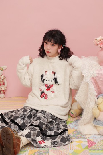 昭和少女 黑白小狗軟糯豆豆絨毛衣