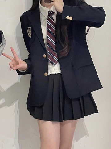 【霧島秋】JK西裝外套製服女校供感三粒扣原創紺色黑色灰西服秋冬【淘夢屋】