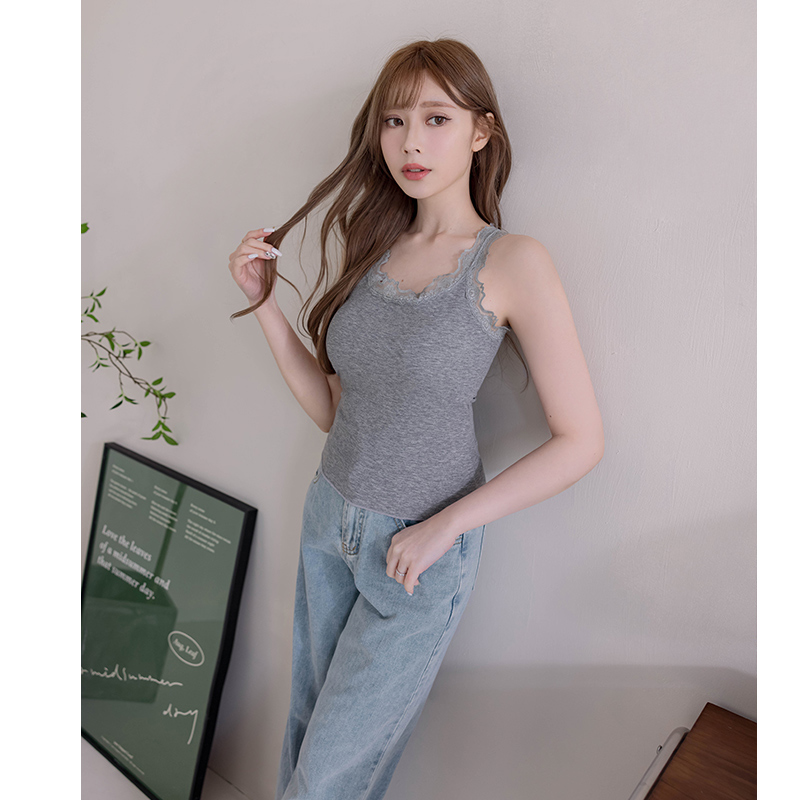 【早春新品】HS 蕾絲邊背心 質感灰