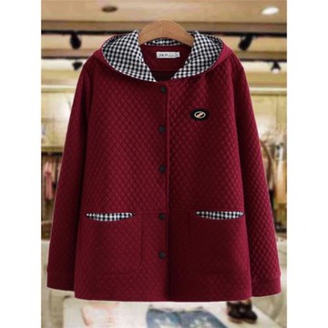 加肥加大碼中老年女裝秋裝外套時尚婆婆寬松純色連帽夾棉媽媽夾克