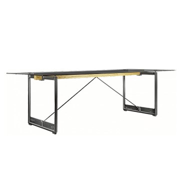 Brut 鑄鐵工作桌（深灰桌腳、深灰玻璃桌面）