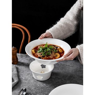 創意陶瓷湯盤湯碗明爐套裝商用私房菜特色菜蠟燭加熱保溫明爐餐具