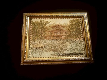 【老時光 OLD-TIME】早期二手日本金閣寺針織刺繡布面景緻掛飾