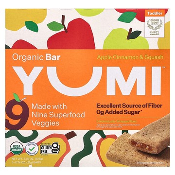 Yumi, 有機幼兒零食棒，蘋果肉桂和南瓜，5 根，每根 0.74 盎司（21 克）