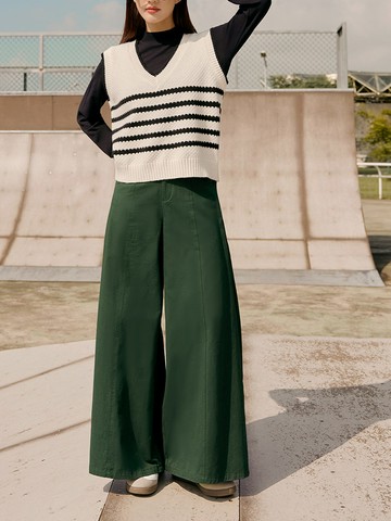 純棉後腰鬆緊修身A字寬褲